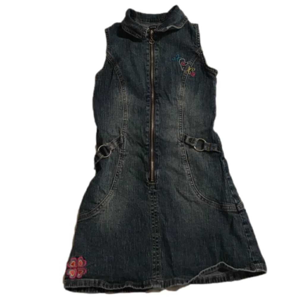 XOXO Girls Blue Denim Embroidered Embellishment Dress Sz S